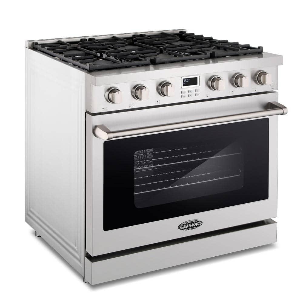 Cosmo Cosmo 36 in. Lumin Collection 6.0 cu. ft. Gas Range with 6 Sealed Gas Burners and Convection Oven in Stainless Steel COS-GRC366KB