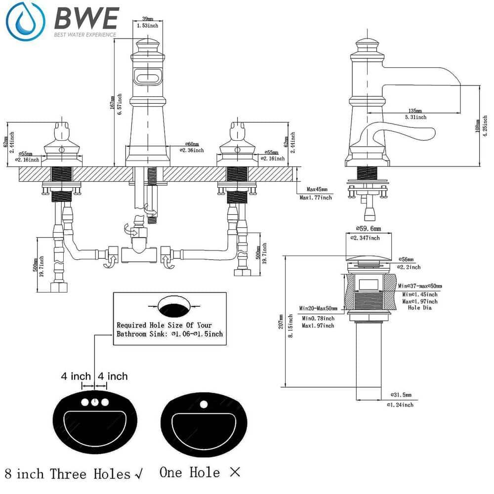 BWE 8 in. Waterfall Widespread 2-Handle Bathroom Faucet With Drain Assembly