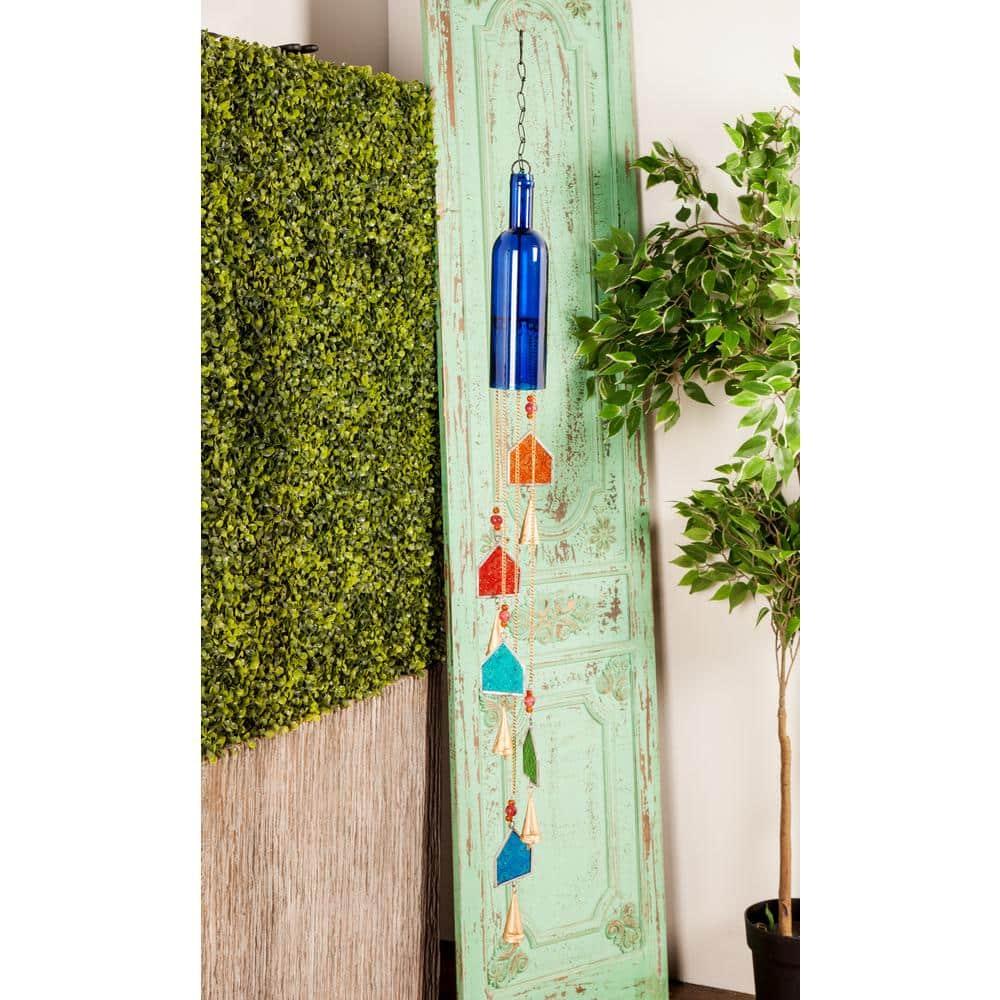 DecMode 41" Blue Glass Bottle Windchime with Beads and Cone Bells