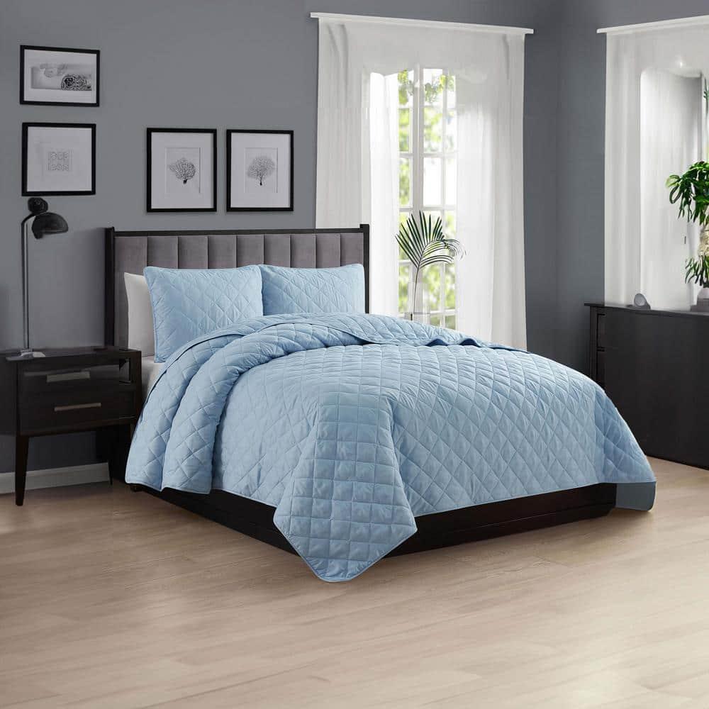 Swift Home | Essential Diamond Stitched 3-Piece Quilt Set Light Blue King/Cal King