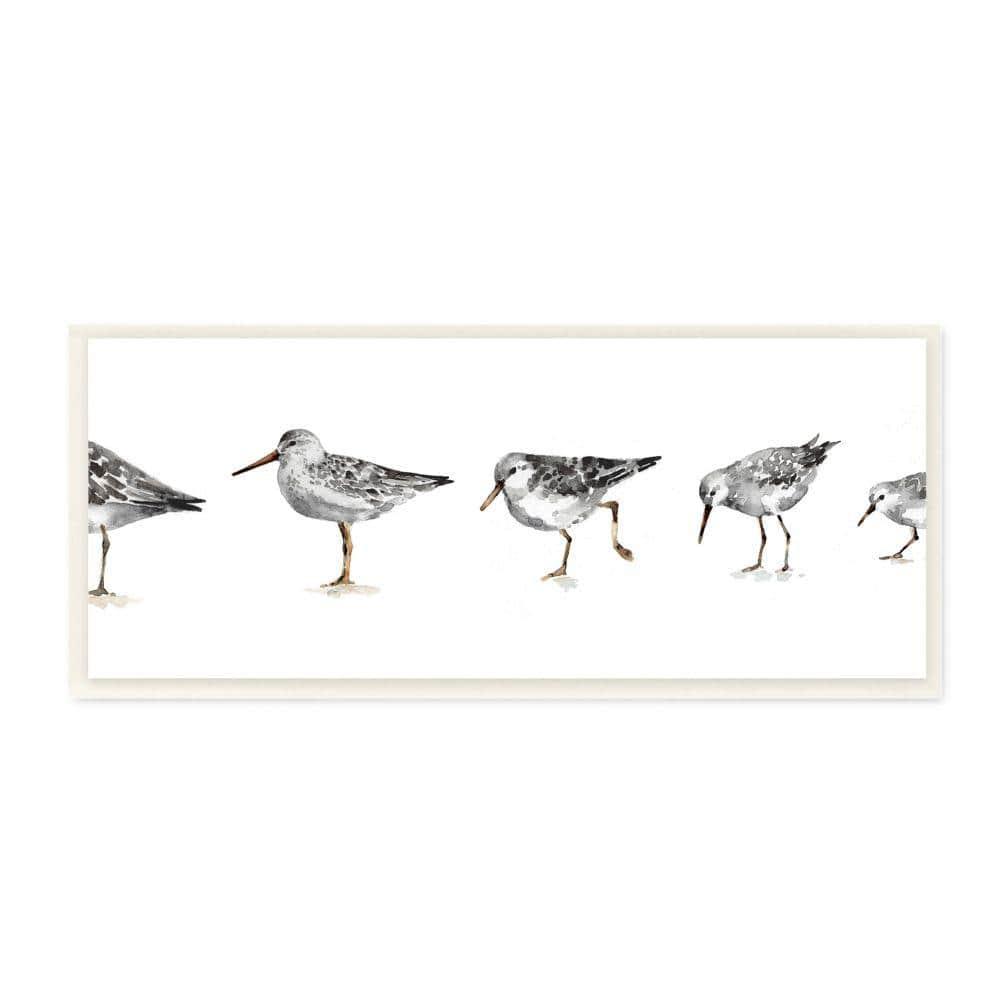"Sandpiper Bird Stances Minimal Grey White Painting" by Lisa Audit Unframed Animal Wood Wall Art Print 7 in. x 17 in.