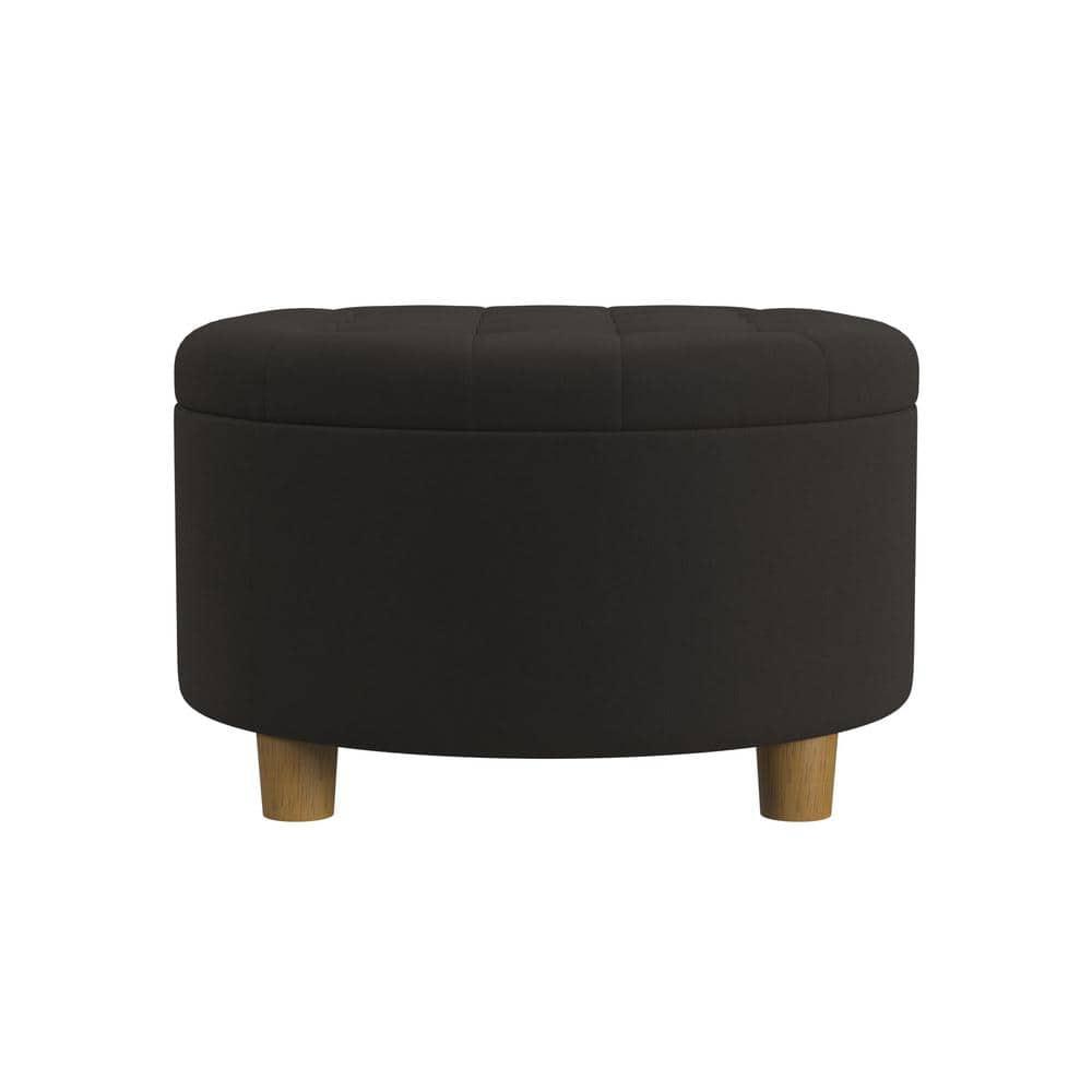 Tufted Round Storage Ottoman Velvet Brown - HomePop: Elegant Honey Oak Legs, Upholstered, Easy to Assemble