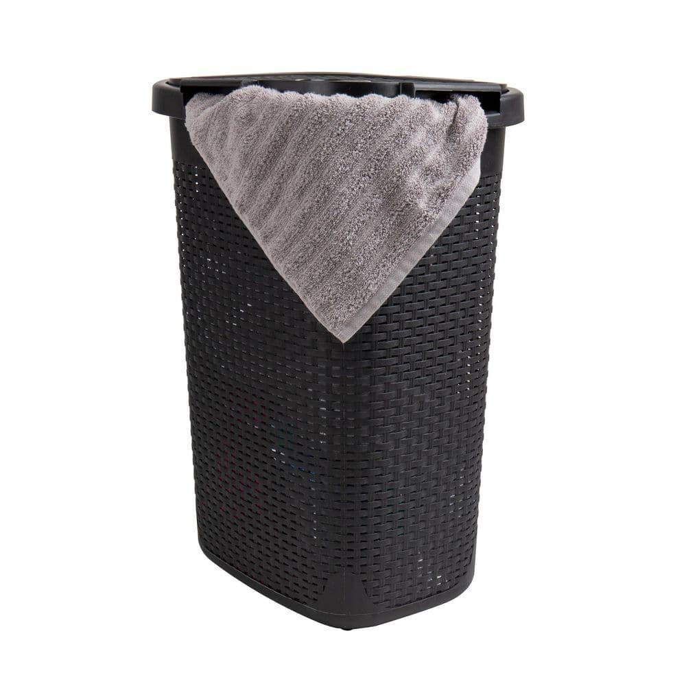 Mind Reader 60L Slim Laundry Hamper, Clothes Basket, Lid, Wicker Style, Plastic, 17.65"L x 13.75"W x 24.15"H, 2-Pack