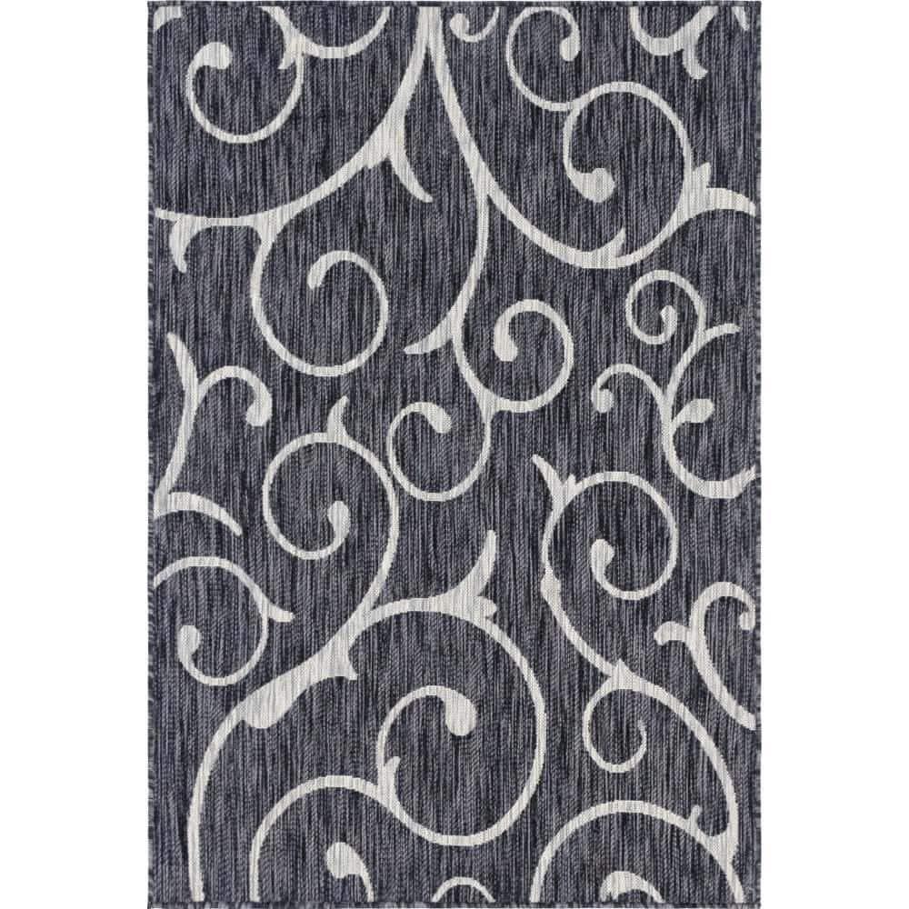Unique Loom Outdoor Botanical Collection Area Rug - Curl (4' 1" x 6' 1" Rectangle Charcoal Gray/Gray)