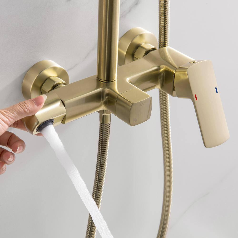 Exposed Pipe Shower System with 10" Overhead Shower, 3 Functions Tub Shower Faucet Sets with Rough-in Valve