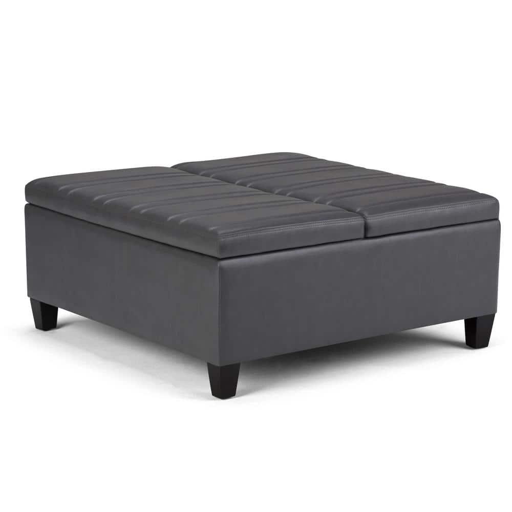 Simpli Home Ellis 36"W Upholstered Square Coffee Table Storage Ottoman with Split Lift Top