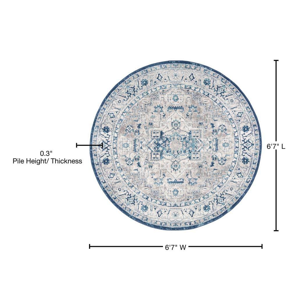 Brentwood BNT851 Power Loomed Indoor Area Rug - Light Grey/Blue - 6'7" Round - Safavieh