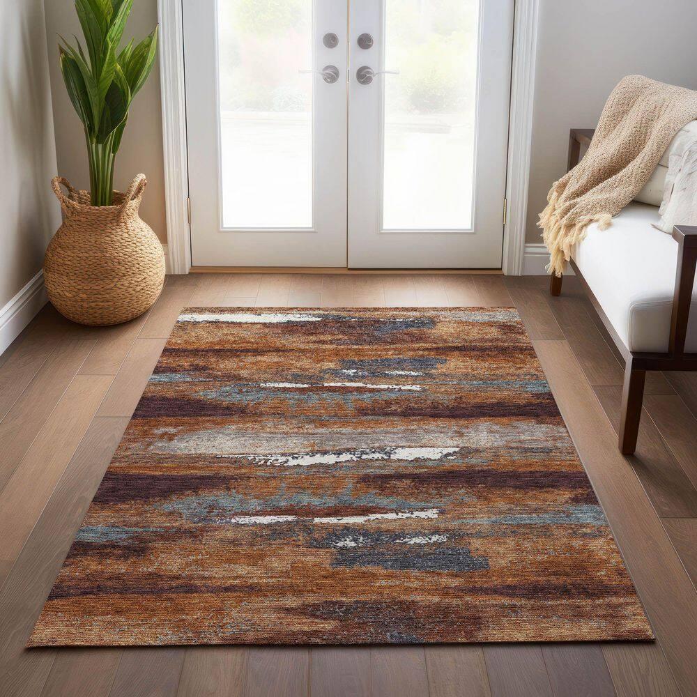 Addison Rugs Chantille Indoor/Outdoor Transitional Geometric, Abstract Copper Washable Rectangle Rug, 2'6" x 3'10"