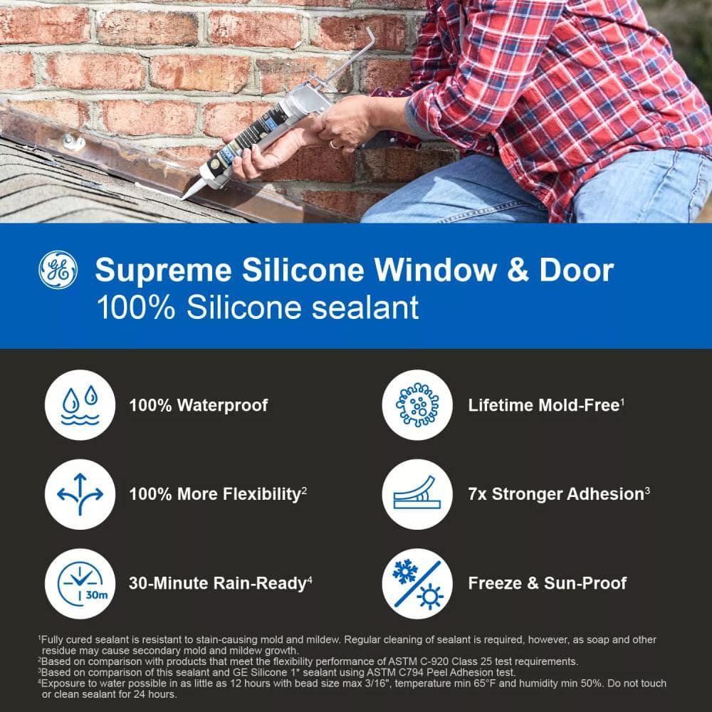 GE Supreme Silicone Window & Door Sealant, Pack of 1, Clear 10.1 fl oz Cartridge