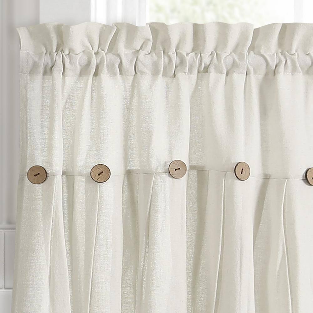 Lush Decor Linen Button Cotton Blend Tailored 29'' W Cafe Curtain (Set of 2)