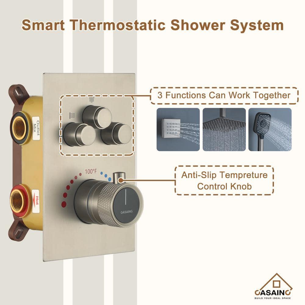 Revitalize 12 Inch Luxury Thermostatic Complete Shower System with Rough-in Valve