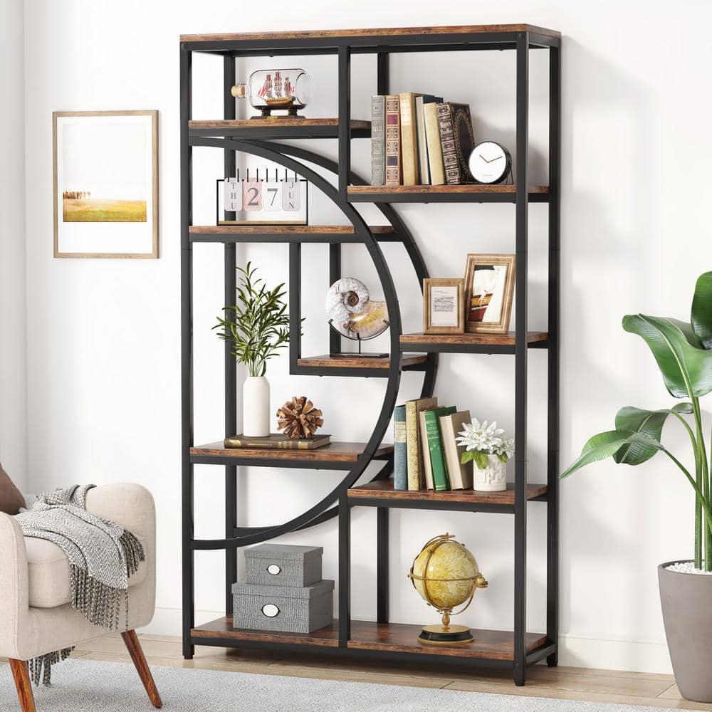 Hommoo Industrial Bookshelf Bookcase with 8 Open Storage Shelf Rustic Brown & Black