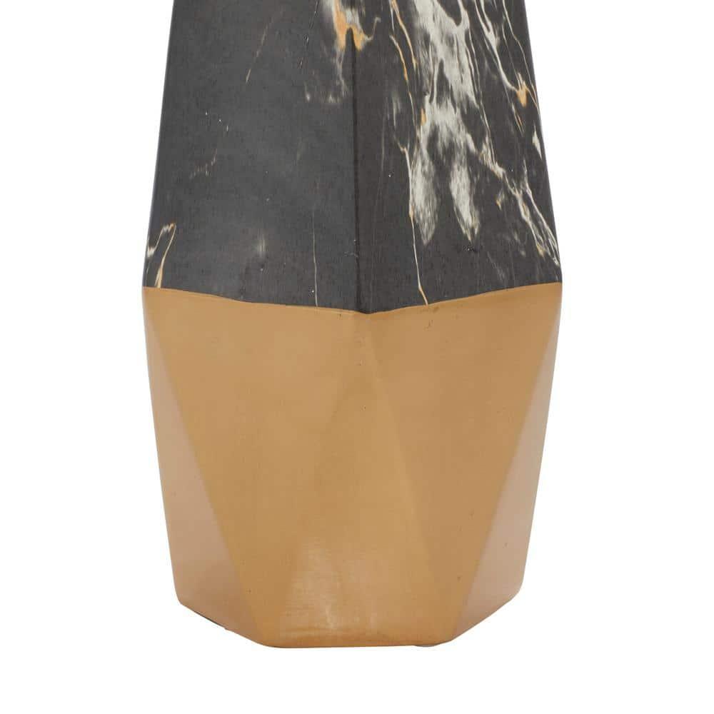 Mercer41 Bhavya Ceramic Faux Marble Decorative Dark Gray Vase with Gold Base