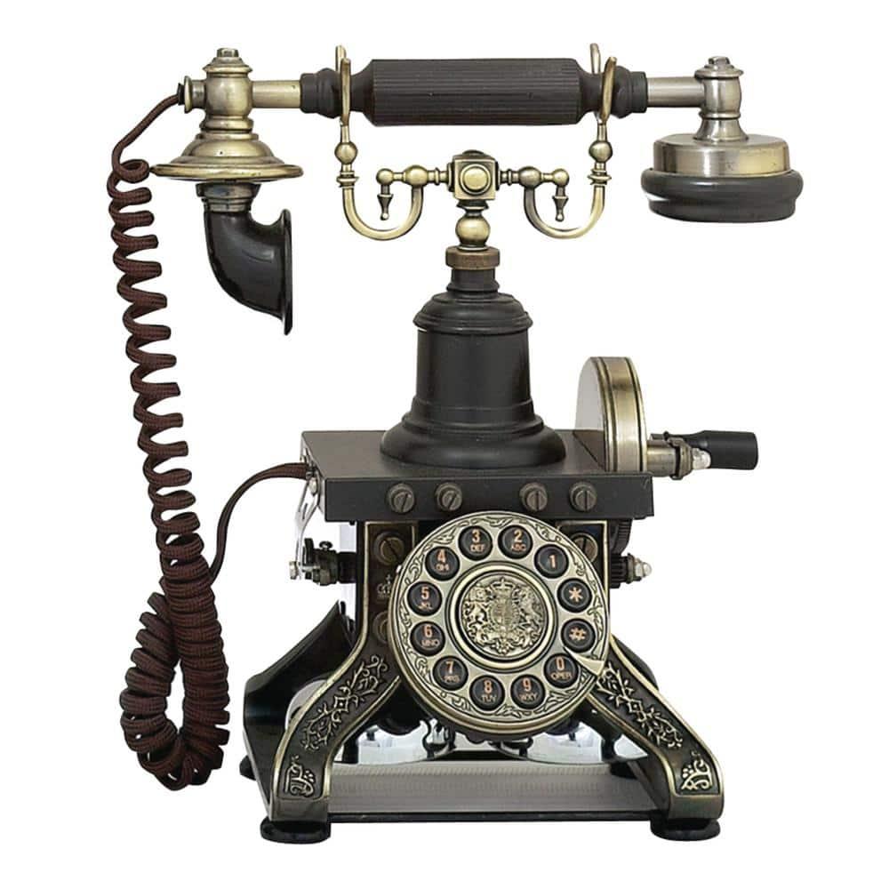 DecMode Vintage Telephone Accent Décor with Tarnish Black and Brass Finish, 10"W x 12"H