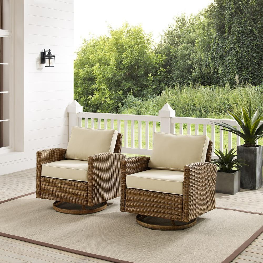2pk Bradenton Steel Outdoor Swivel Rocking Chairs Sand/Weathered Brown - Crosley: Resin Wicker, Arched Arms, UV-Resistant