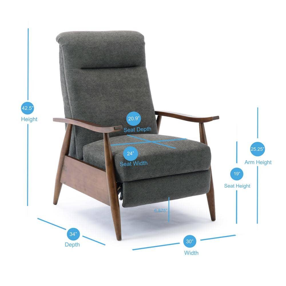 Comfort Pointe Soren Press-Back Recliner Charcoal: Upholstered Polyester, Wood Frame, Foam Fill, Spot Clean