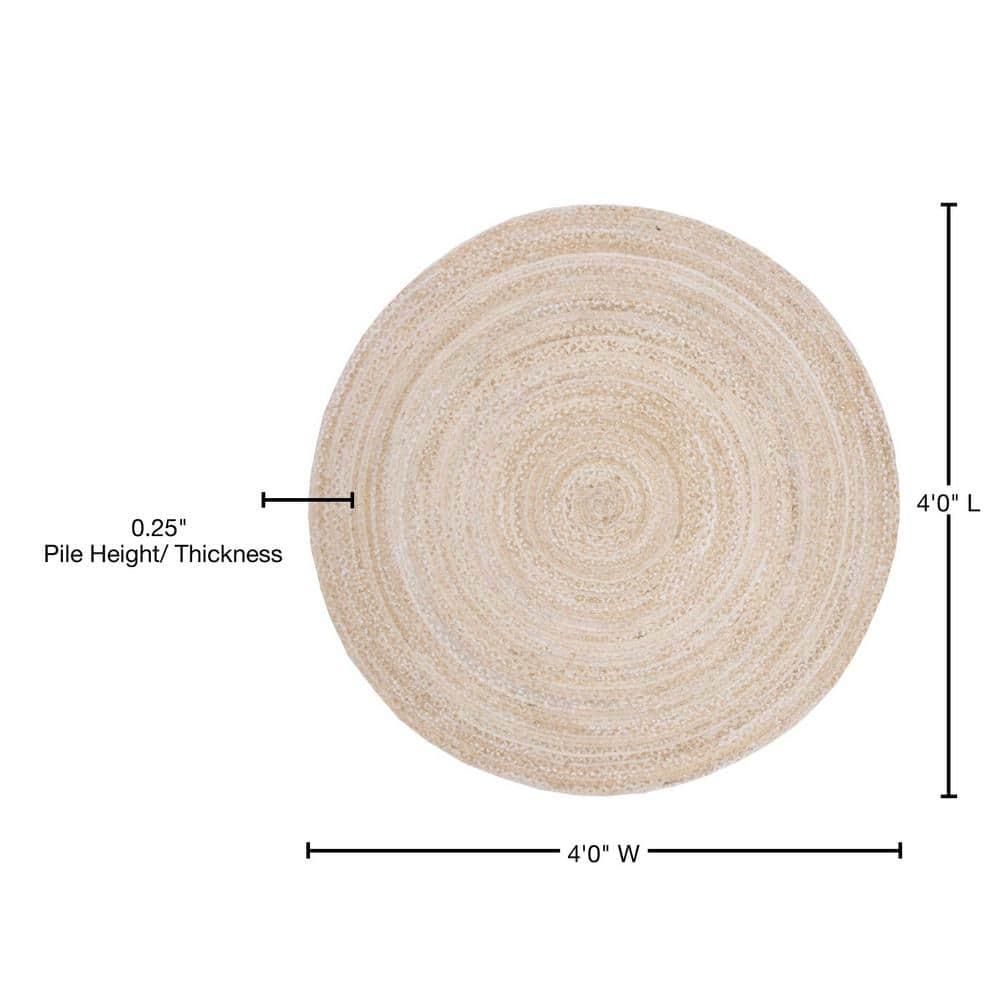 Braided BRD452 Hand Woven Indoor Area Rug - Beige - 4' Round - Safavieh