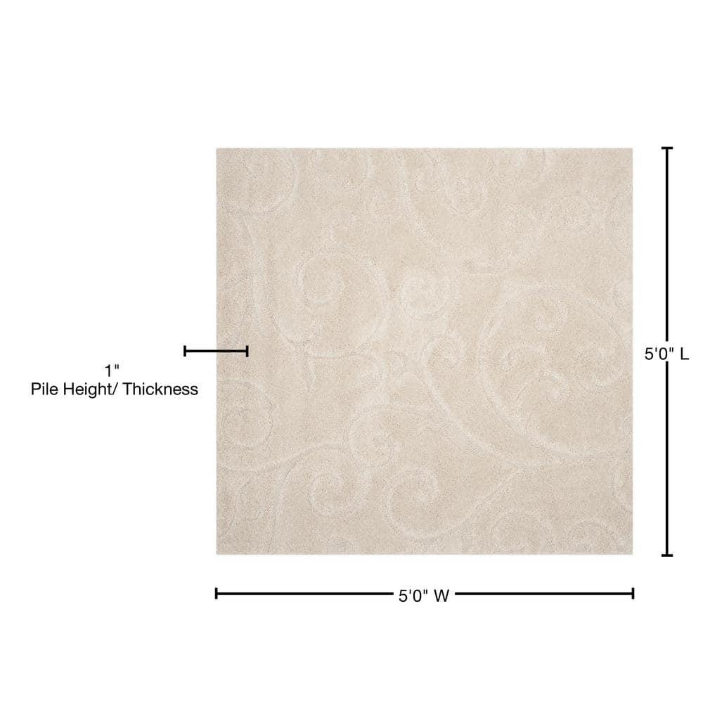 Florida Shag SG455 Power Loomed Indoor Area Rug - Creme/Creme - 5'x5' - Safavieh.
