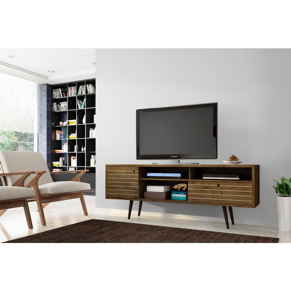 Manhattan Comfort Liberty 70.86 Inch Mid Century Modern Wood TV Stand with Legs