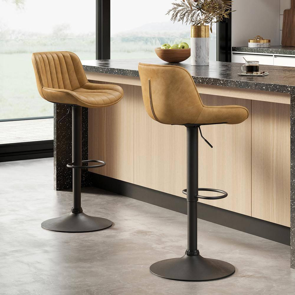 Art Leon Rustic Bar Stools Set of 2, Faux Leather with Backrest Chrome Legs, Upholstered Swivel Kitchen Stools, Gray
