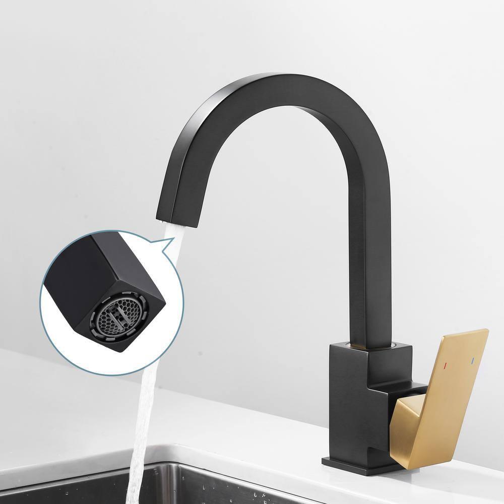 Bar Sink Faucet Black Gold, Bar Sink Faucet Single Hole, Stainless Steel Wet Bar Faucet with Single Handle for Kitchen Bathroom RV Restroom Sink, Durability Rust Square-Structured Faucet