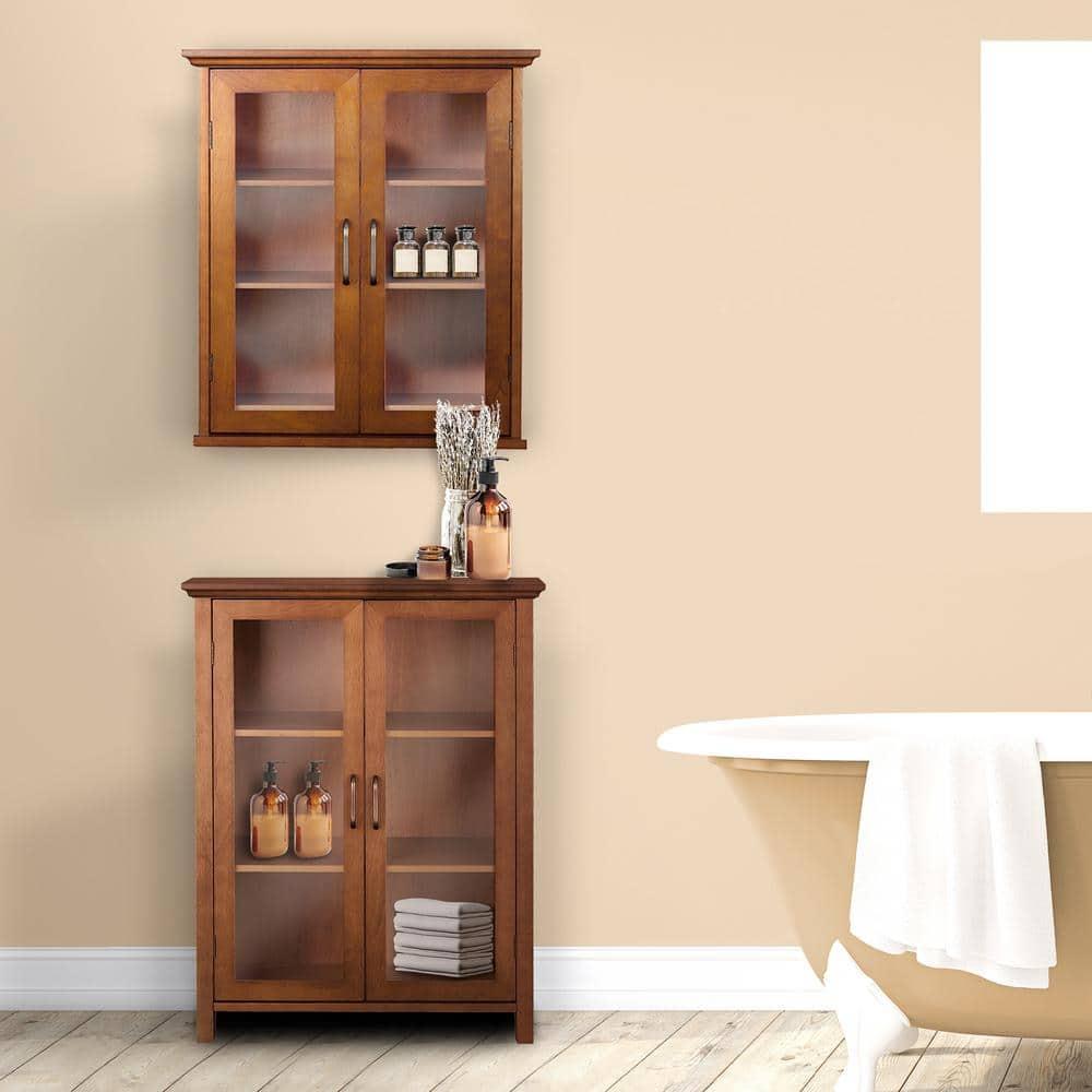 Oil Oak Two-Door Wall Cabinet with Adjustable Shelves
