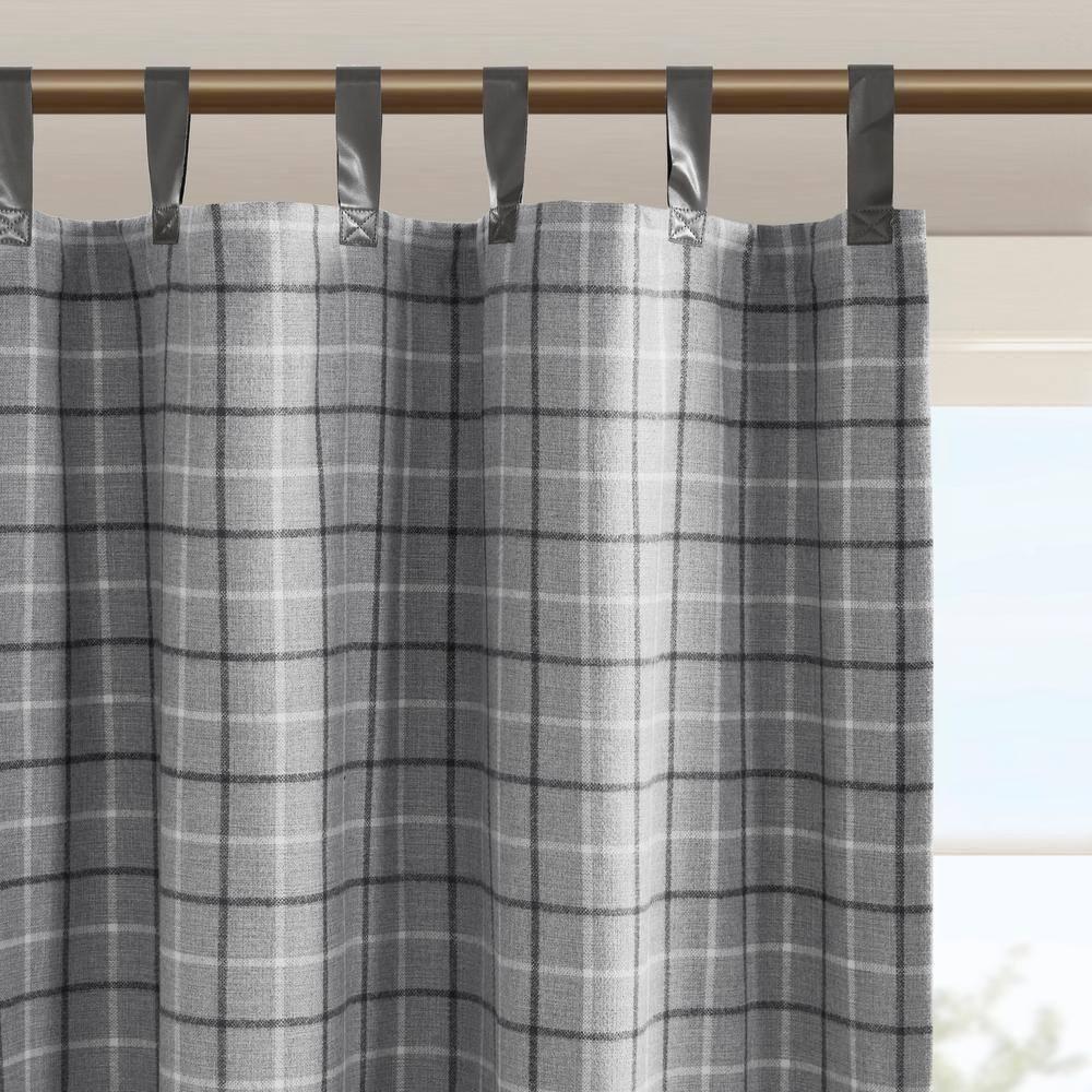 Anaheim Plaid Faux Leather Tab Top Single Curtain Panel with Fleece Lining