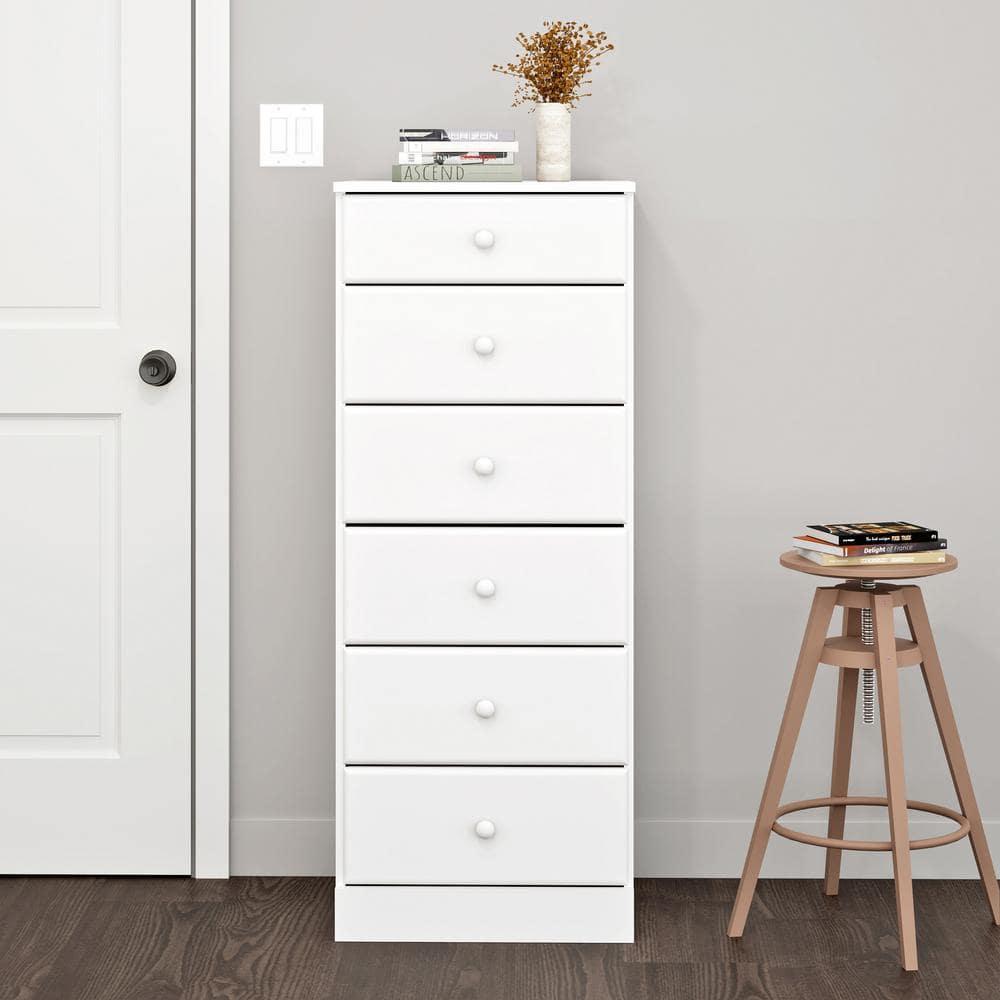 6 Drawers Astrid Vertical Dresser White - Prepac: Laminated Composite Wood, 5 Year Warranty, Nursery Storage