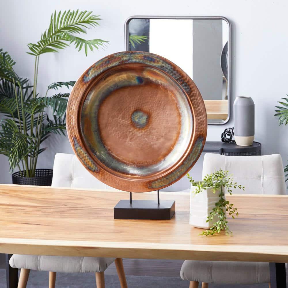25" x 30" Copper Metal Geometric Sculpture with Black Stand, by DecMode