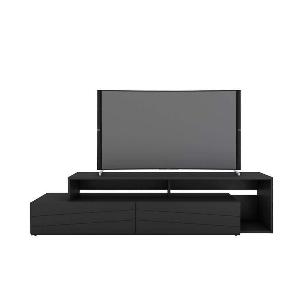 Tonik TV Stand for TVs up to 80" Black - Nexera: Modern Console with Drawers, Melamine Finish, Wood Composite