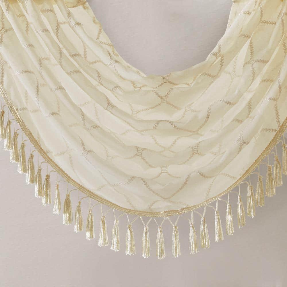 Madison Park Irina Diamond Sheer Embroidered Single Waterfall Valance