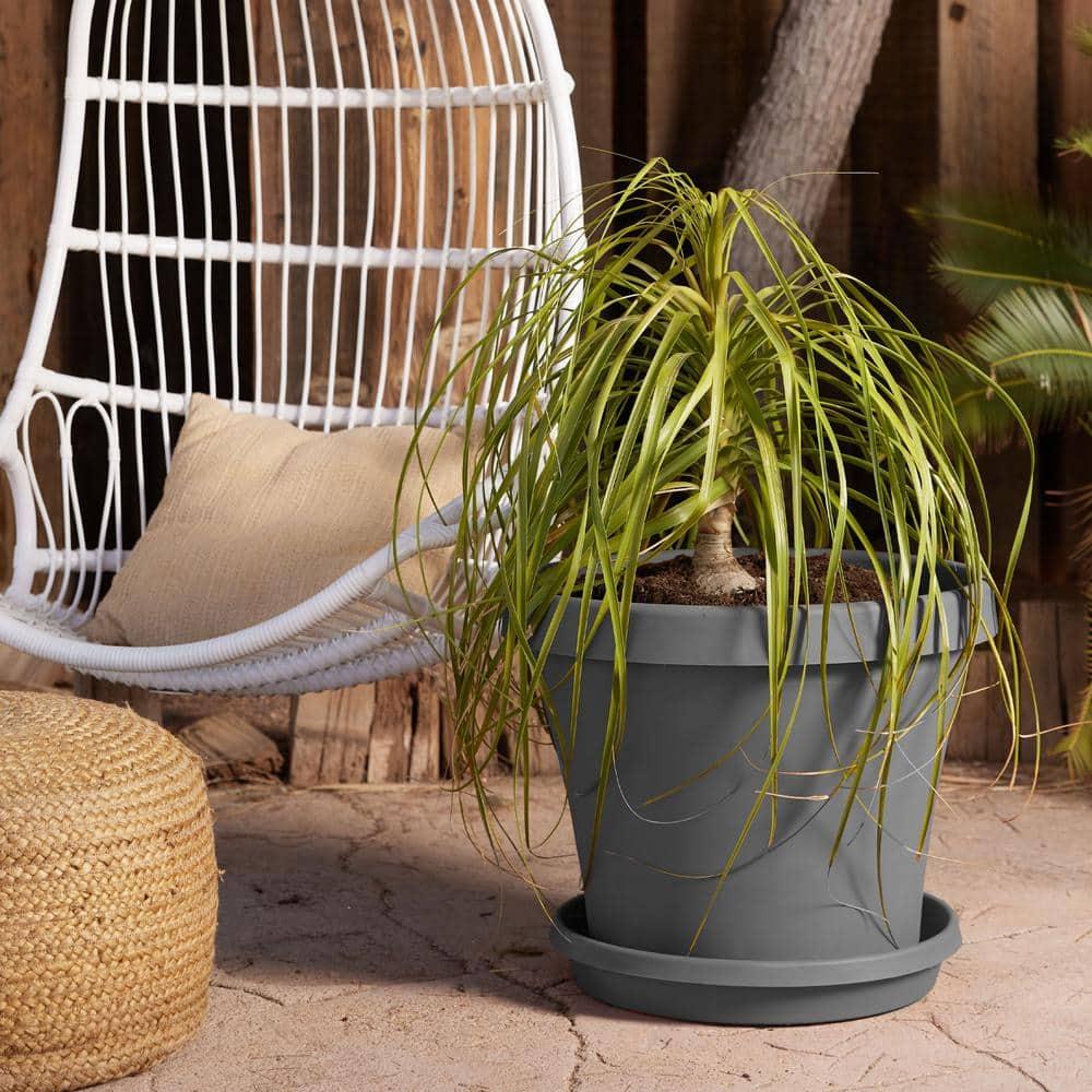 Bloem Terra Pot Round Planter: 20" - Charcoal Gray, (Saucer Not Included) Durable Resin Pot, for Indoor and Outdoor Use, 13.5 Gallon Capacity