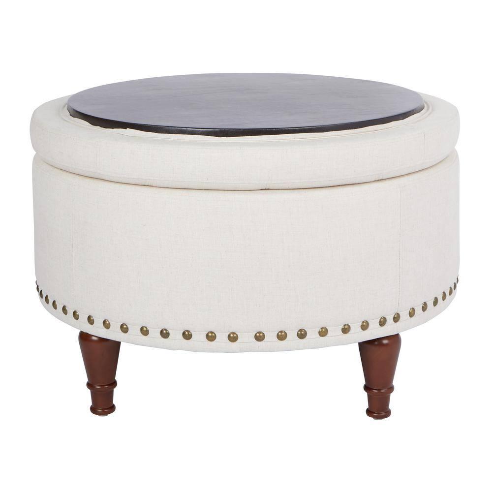 Alloway Storage Ottoman Linen - OSP Home Furnishings: Mid-Century Modern Footstool, Wood Frame