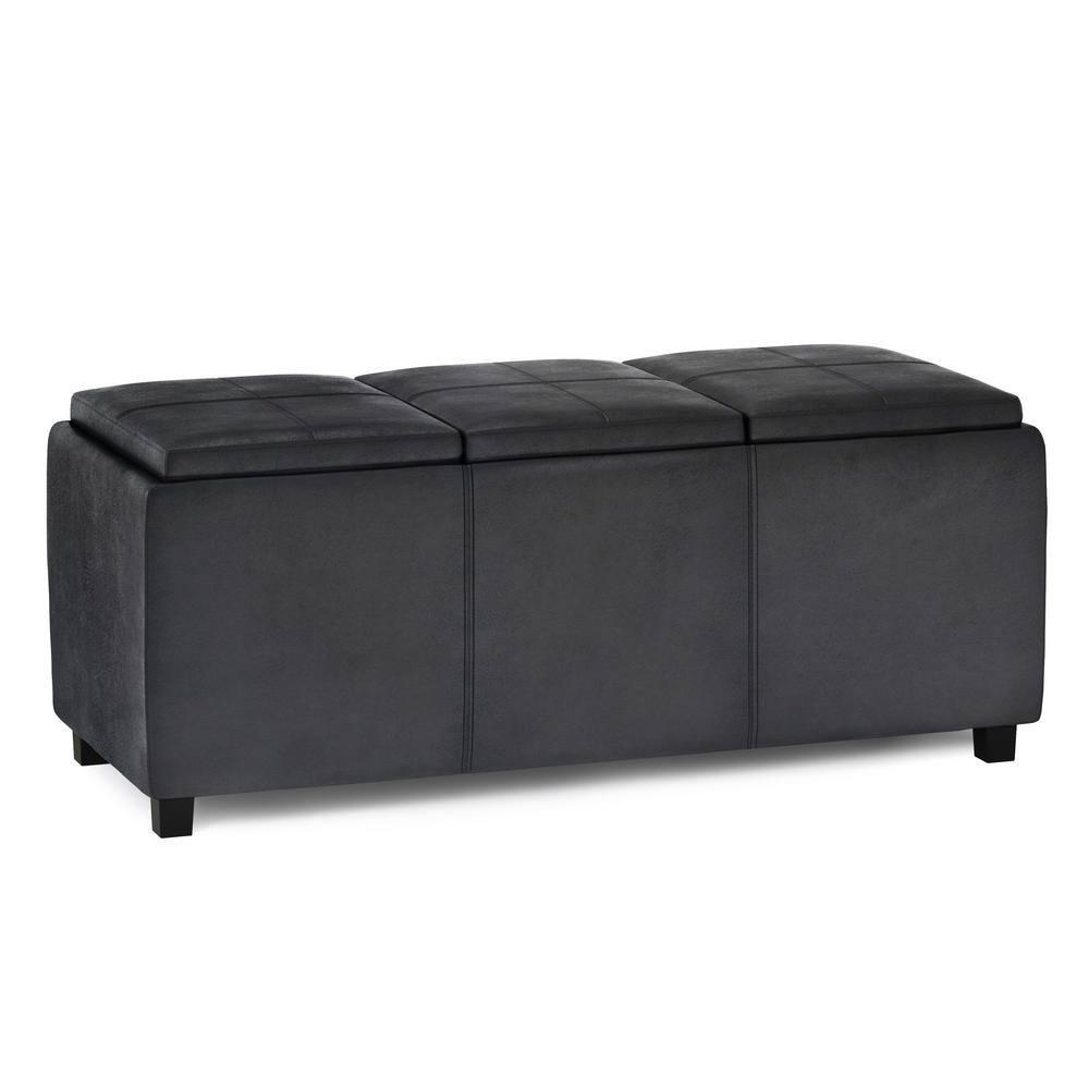 Simpli Home Avalon 42"W Upholstered Storage Ottoman with 3 Flip-Over Serving Trays