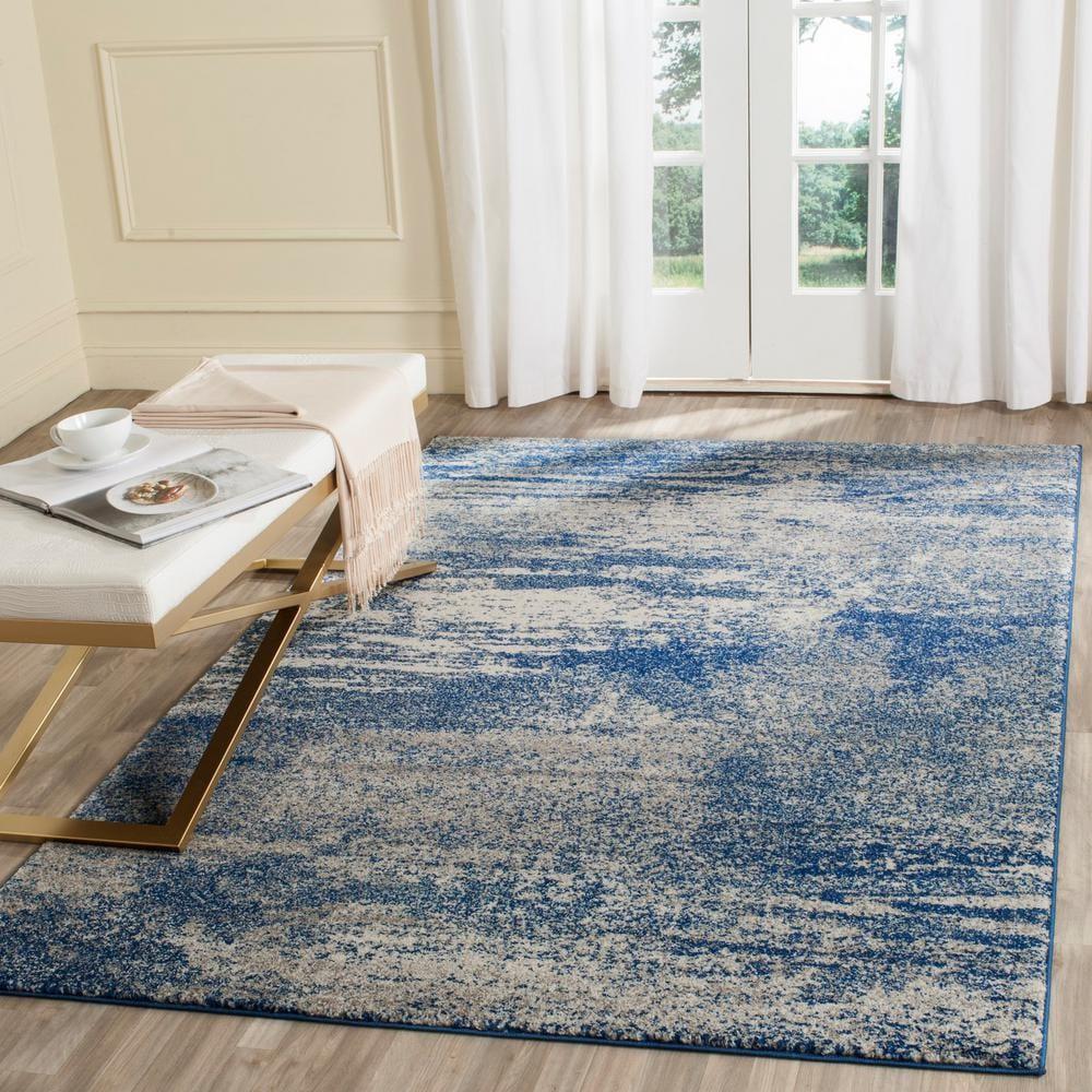 Evoke EVK272 Power Loomed Area Rug Navy / Ivory 6'-7" X 9' - Safavieh.