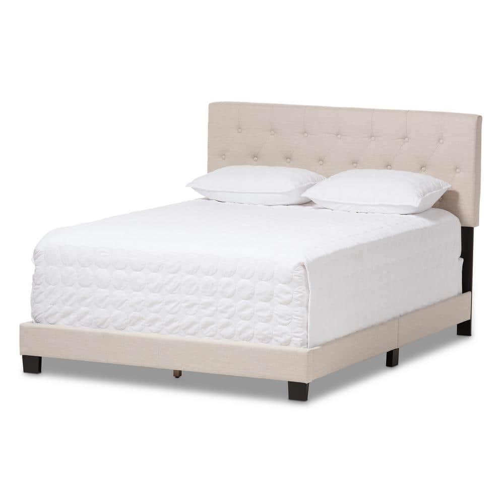 Queen Cassandra Modern and Contemporary Fabric Upholstered Bed Light Beige - Baxton Studio: Elegant Rubberwood & MDF Frame, Polyester Fill