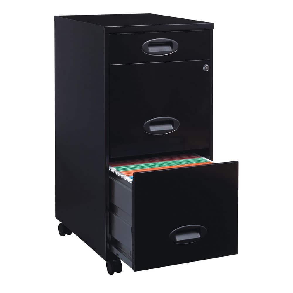Black 3-Drawer Mobile Steel File Cabinet with Lock