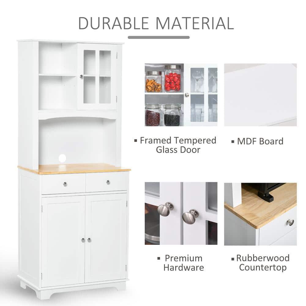 Lark Manor™ HOMCOM Freestanding 67" Kitchen Buffet With Hutch, Pantry Cabinet With Microwave Stand, Adjustable Shelf, 2 Drawers, Cupboard, White