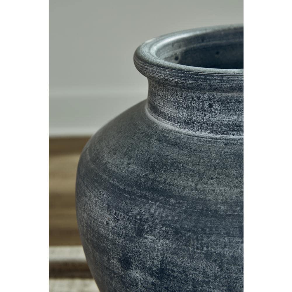 Distressed Blue Ceramic Table Vase with Wide Mouth