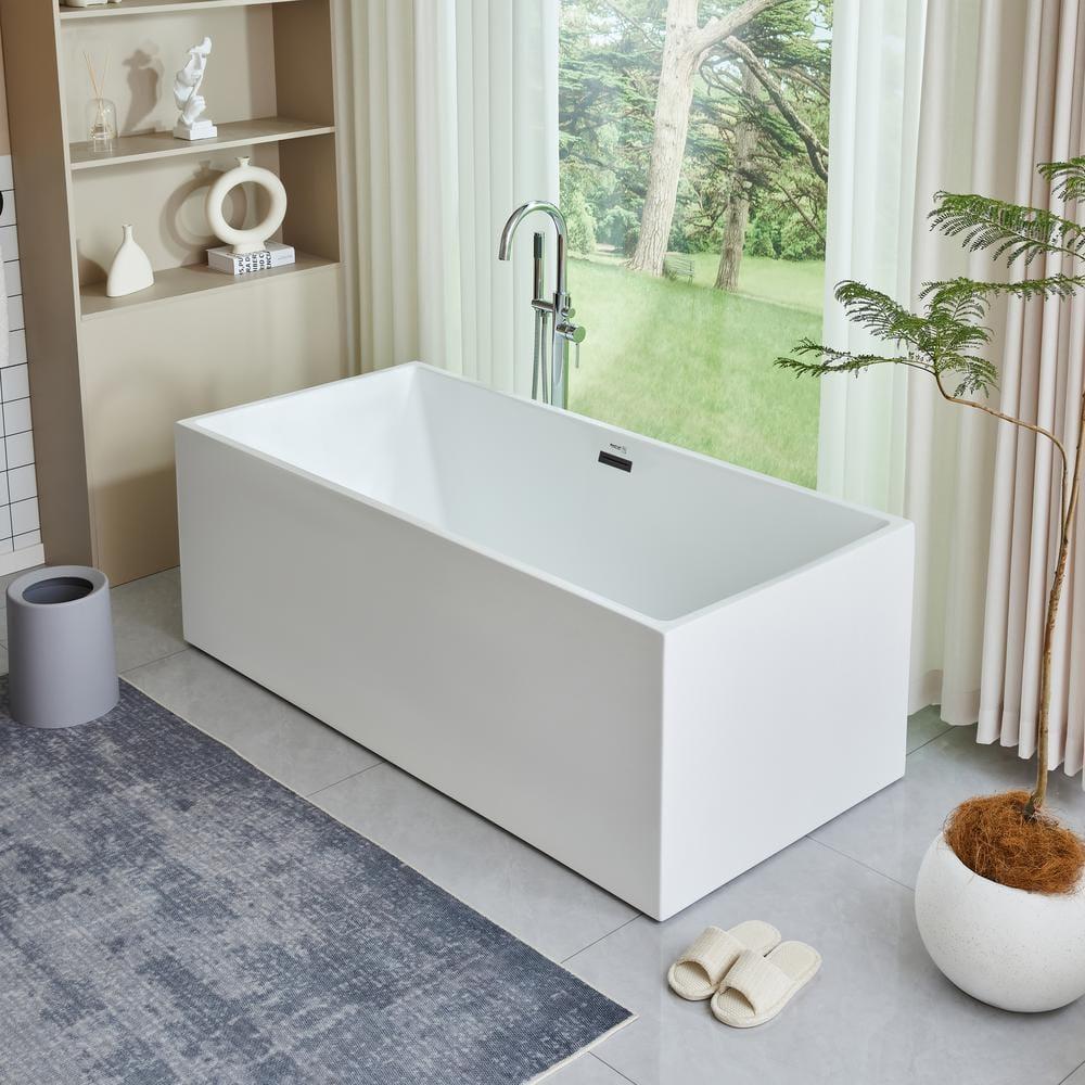 Vanity Art 67" Acrylic Freestanding Soaking Bathtub with Overflow and Pop-up Drain