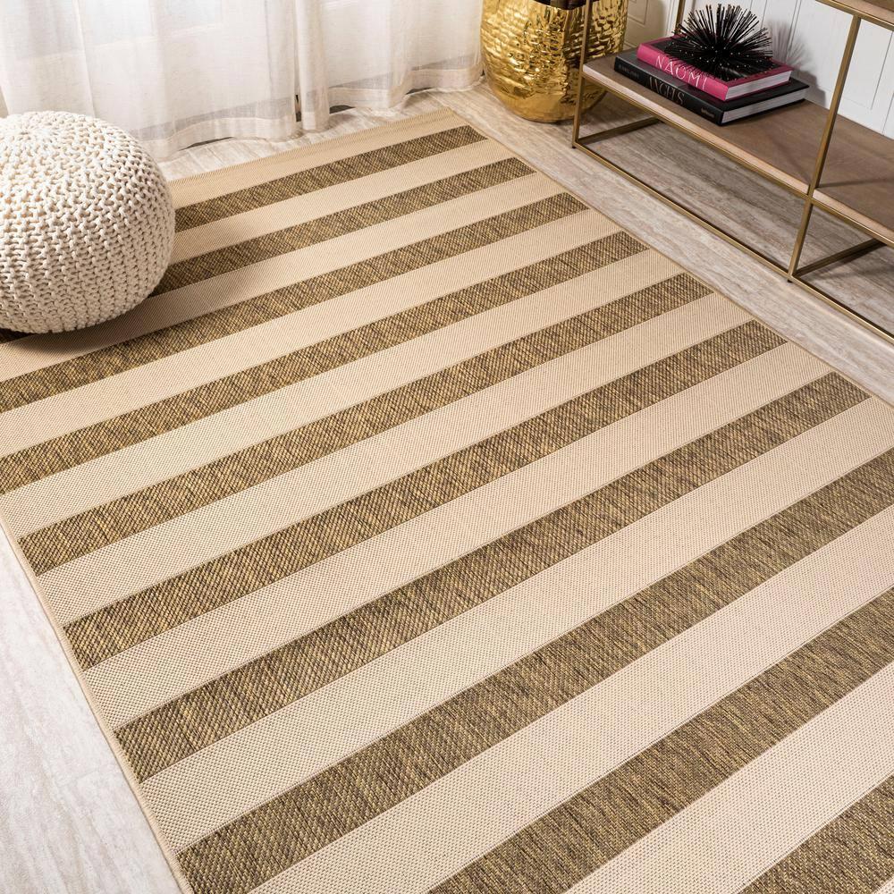 8'x10' Aveiro Wide Stripe Indoor/Outdoor Area Rug, Beige/Brown - JONATHAN Y