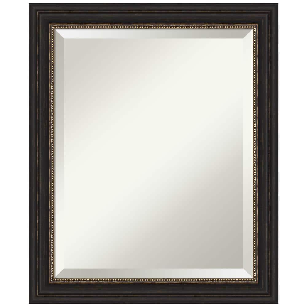 Amanti Art Beveled Bathroom Wall Mirror - Accent Bronze Narrow Frame Outer Size: 20 x 24 in