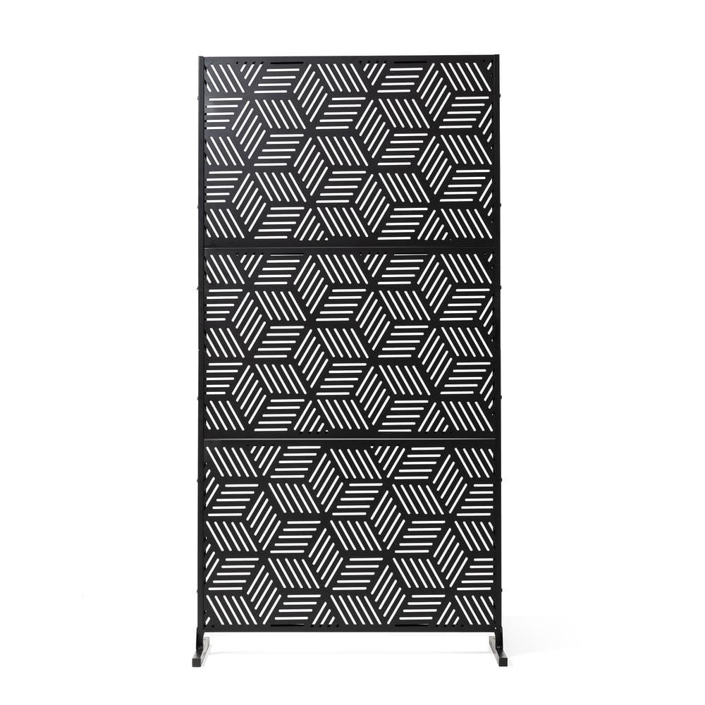 Glitzhome Geometric Privacy Screen Fence Panel Room Divider with Riser Feet