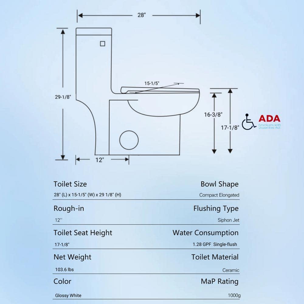 ABRUZZO 1.28 GPF Elongated Comfort Height One-Piece Toilet Floor Mounted (Seat Included), White