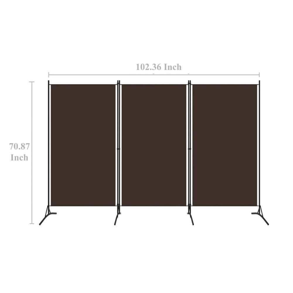 Benjara BM326420 102 in. Dina 3 Panel Room Divider Screen, Brown Fabric & Black Iron