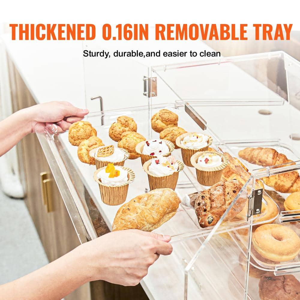 VEVOR Pastry Display Case, 3-Tier Commercial Countertop Bakery Display Case, Acrylic Display Box with Rear Door Access ,20.7"x14.2"x16.3"