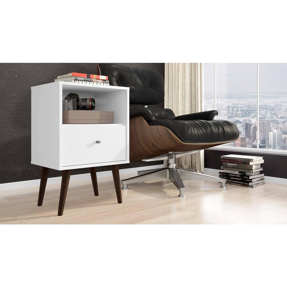 Liberty 1.0 Mid Century Modern Nightstand White - Manhattan Comfort: Bedside Table with Storage & Shelving