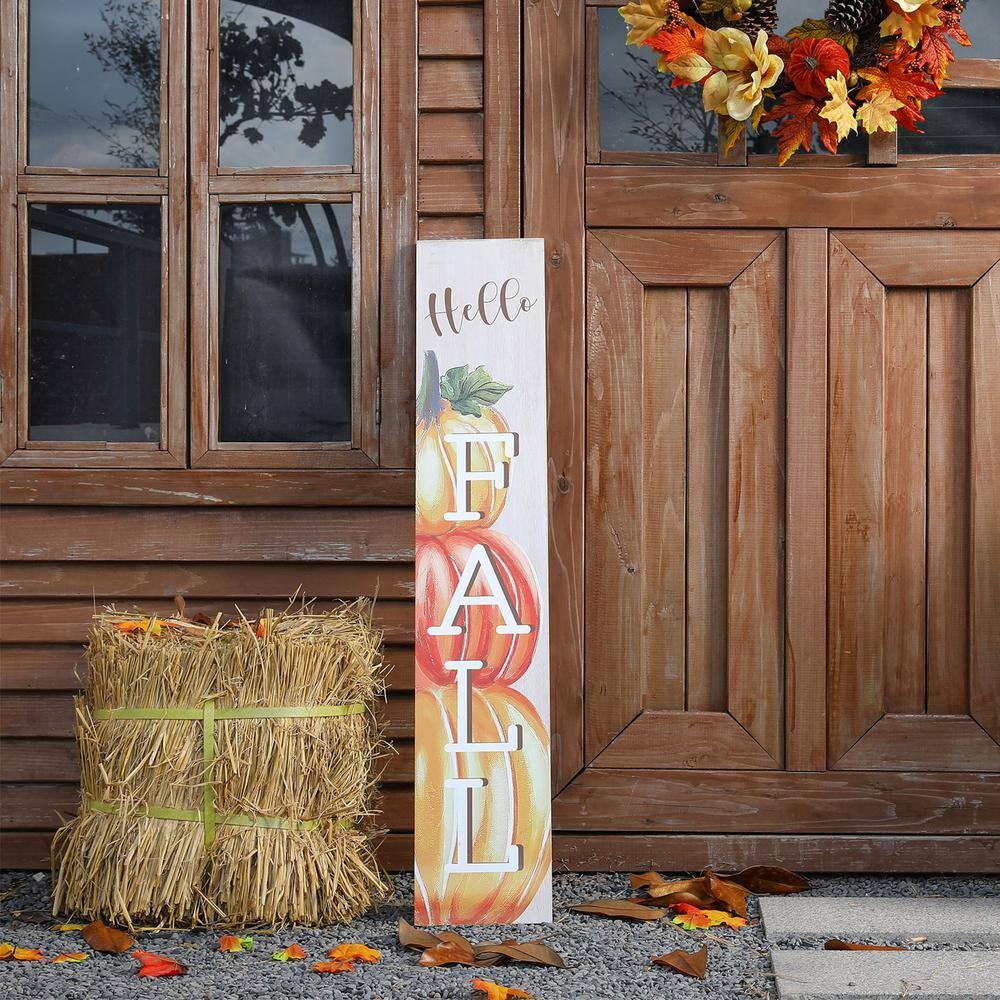 42" Orange and White Pumpkin 'Hello Fall' Thanksgiving Wall Sign