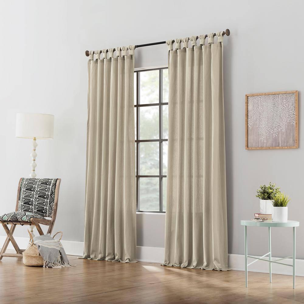 52"x95" Archaeo Light Filtering Washed Cotton Twist Tab Curtain Panel Oat: Modern Window Treatment, Beige