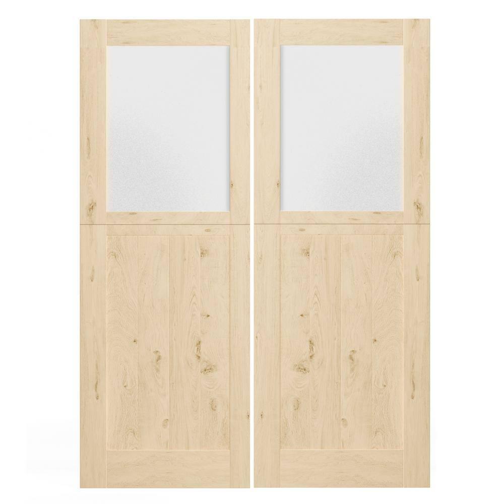 CHIC MODE Interior Dutch Door - Half Frosted Glass Split Door Slab, Modern Style Farmhouse Closet Door, Natural Pine Wood(Not Include Door Hinges)
